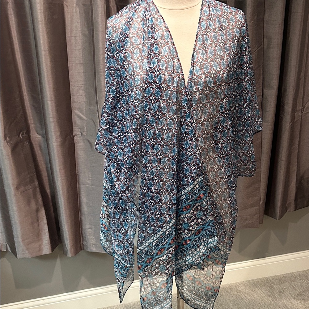 Blue Patterned Sheer Kimono